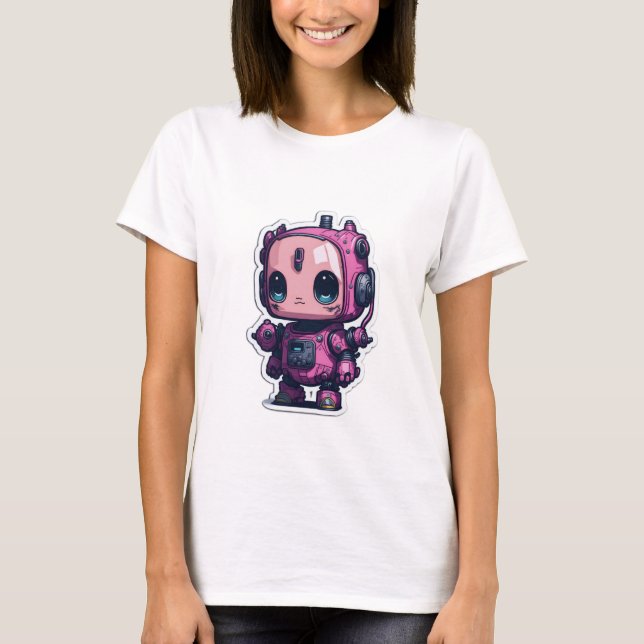 Söt rosa tecknad-robot t shirt (Framsida)