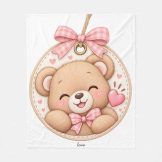 Söt rosa teddybjörn Anpassat namn babyfilt Fleecefilt