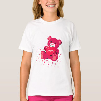 Söt Rosa Teddybjörn Kärlek Tjej T-Shirt