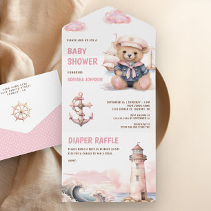 Söt Rosa Teddybjörn Marin Flicka Bebis Shower