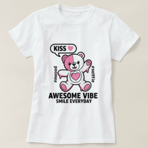 Söt rosa teddybjörn som säger Kyss – Kawaii Love B T Shirt