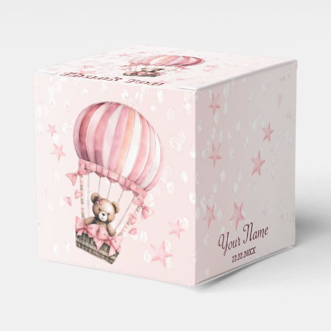 Söt Rosa Teddybjörn Varm Luft Ballong Fest Presentaskar (Framsidan Sidan)