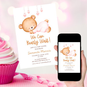 Söt rosa teddybjörn Vattenfärg flickor baby shower Inbjudningar