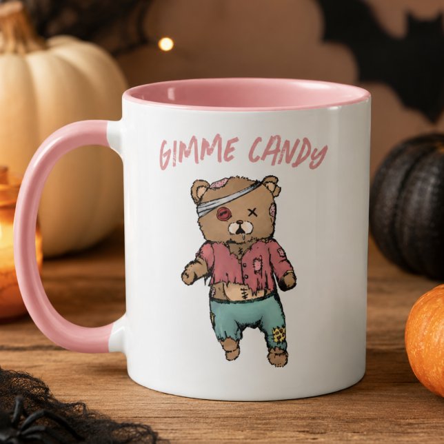 Söt Rosa Teddybjörn Zombie Ge Mig Godis Halloween Mugg (Skapare uppladdad)