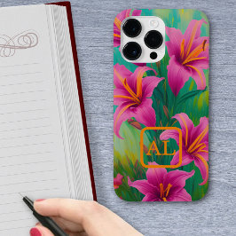 Söt Rosa Tiger Lilies Oljemålning Monogrammed