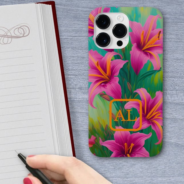 Söt Rosa Tiger Lilies Oljemålning Monogrammed  (Skapare uppladdad)