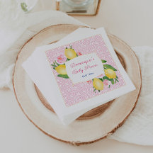 Söt Rosa Tiles Lemons Girl Baby Shower Party