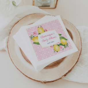 Söt Rosa Tiles Lemons Girl Baby Shower Party Pappersservett