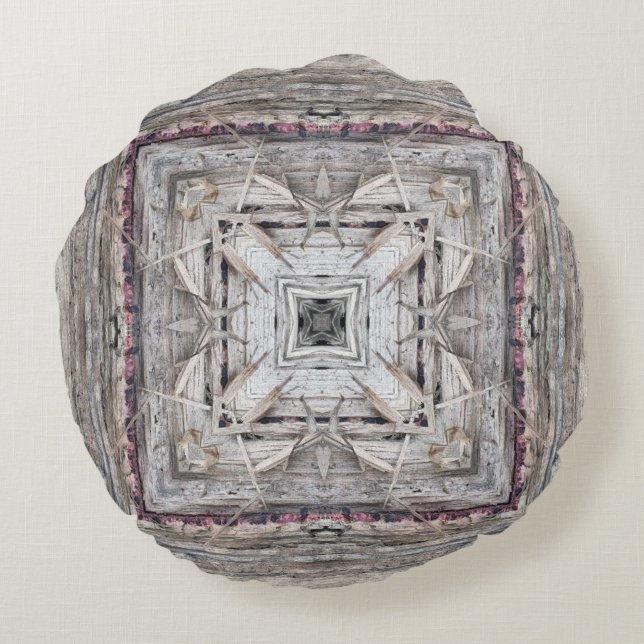 Söt Rosa Tinged Aztec Inspired Mönster Rund Kudde (Baksidan)