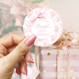Söt rosa toalettbåge band babyflicka shower runt klistermärke