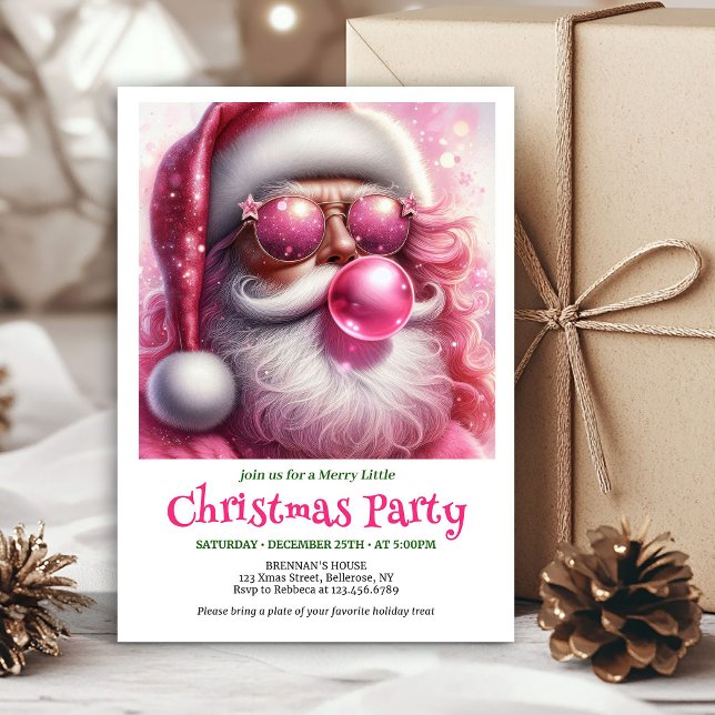 Söt rosa tomte bubbelgum rolig julinbjudan inbjudningar (Cute Pink Santa Bubble Gum Funny Christmas Invitation

)