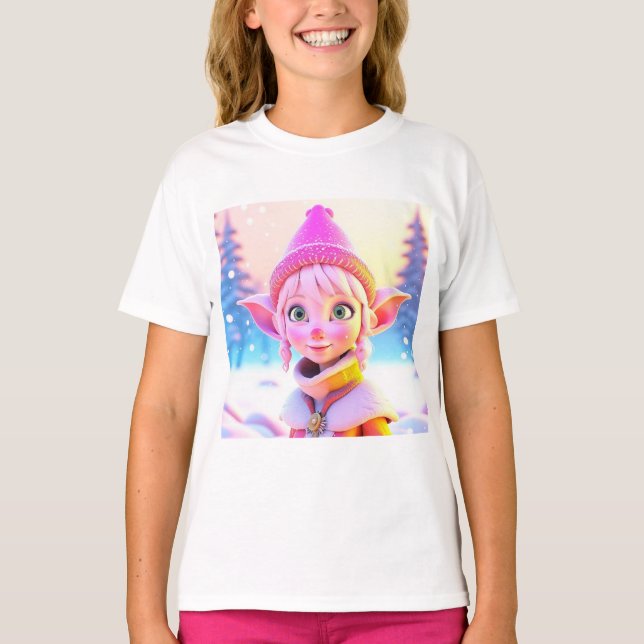 Söt rosa tomte fantasifull jul t shirt (Framsida)