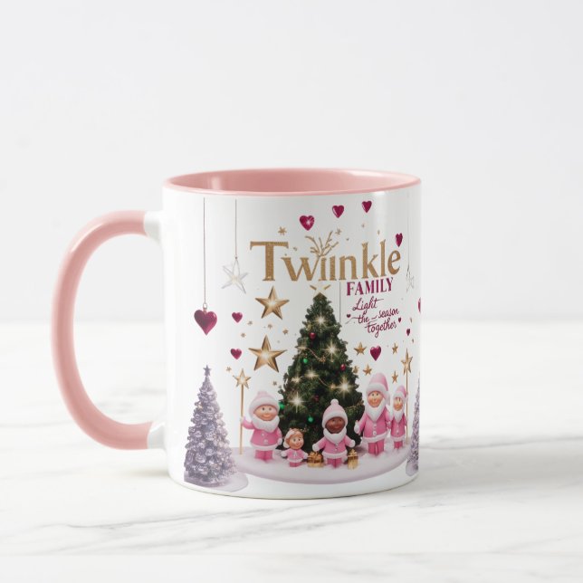 Söt Rosa Tomte Glitter Familj Personlig Combo  Mugg (Vänster)