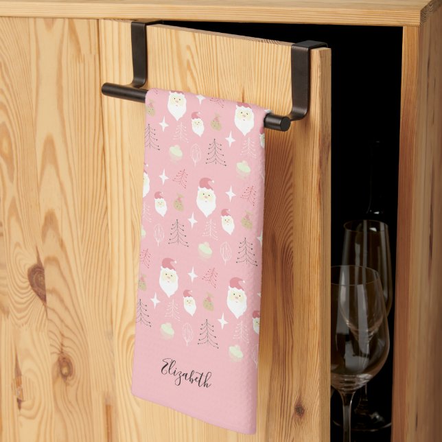 Söt Rosa Tomte Högtidlig Mönster Kökshandduk (Thirds Fold)