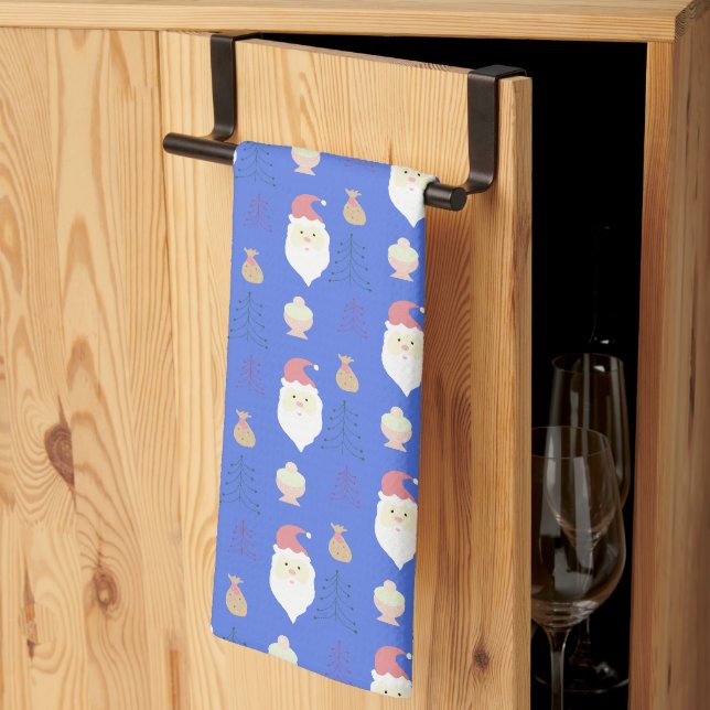 Söt rosa tomte julmönster kökshandduk (Thirds Fold)