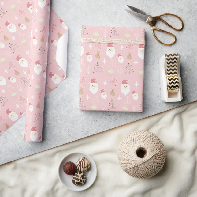 Söt rosa tomte julmönster presentpapper (Hantverk)