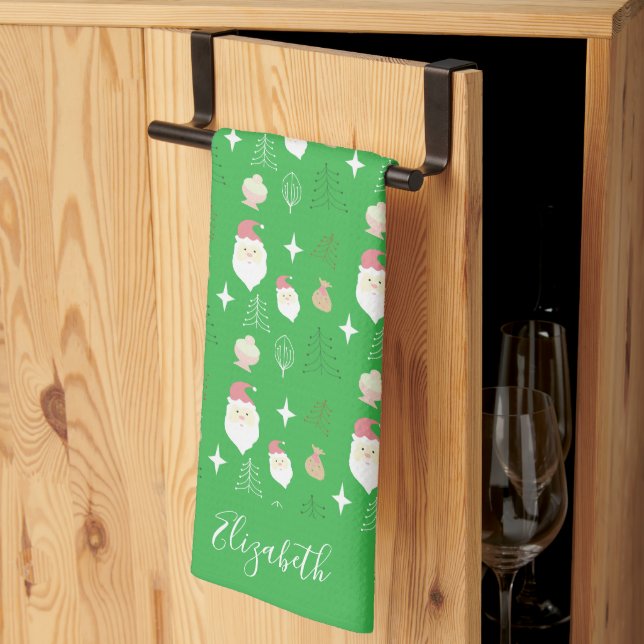 Söt rosa tomte semestersmönster kökshandduk (Thirds Fold)