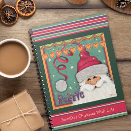 Söt Rosa Tomte Tro På Jul Barnets Önskelista Anteckningsbok