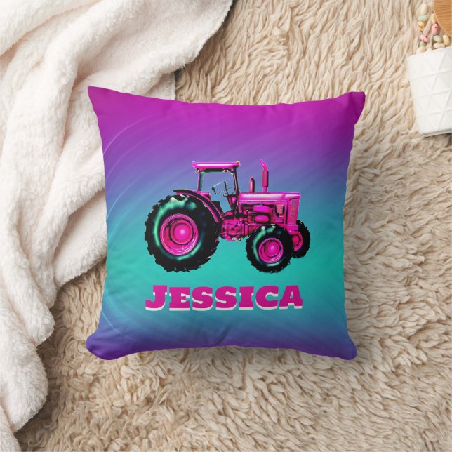 Söt Rosa Tractor Kudde (Filt)