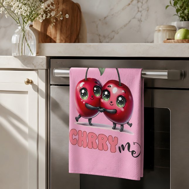 Söt Rosa Trendig Röd Körsbärspar Kökshandduk (Kitchen towel 
)