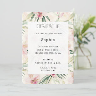 Söt Rosa Tropical Orchid Flowers Birthday Inbjudningar