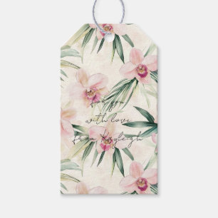 Söt Rosa Tropical Orchid Flowers Bröllop Presentetikett
