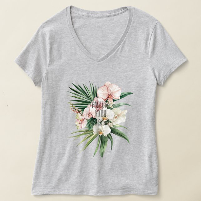 Söt Rosa Tropical Orchid Flowers T Shirt (Laydown)