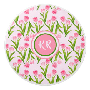 Söt Rosa Tulip Blommigt Flowers Löv Monogram Knopp