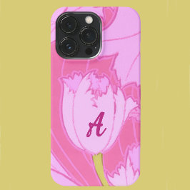 Söt Rosa Tulip Blommigt med monogram kvinnor