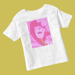 Söt Rosa Tulip Blommigt med Namn T Shirt