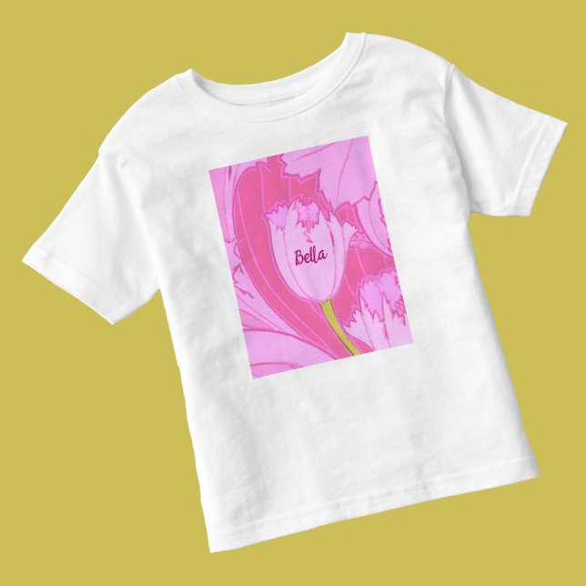 Söt Rosa Tulip Blommigt med Namn T Shirt (Skapare uppladdad)