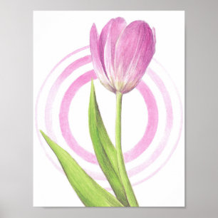 Söt Rosa Tulip Elegant Vår Blommigt konst. Poster
