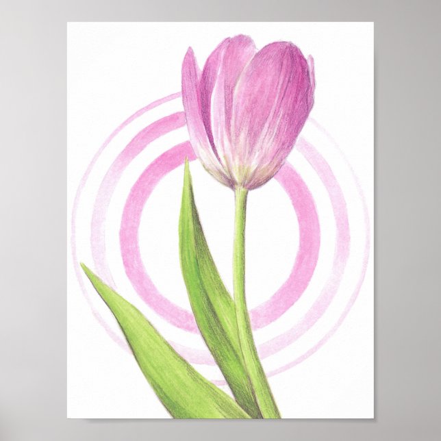 Söt Rosa Tulip Elegant Vår Blommigt konst. Poster (Framsidan)