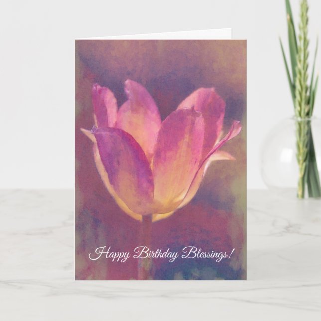 Söt Rosa Tulip Flower Art Faith Birthday Card Kort (Framsida)
