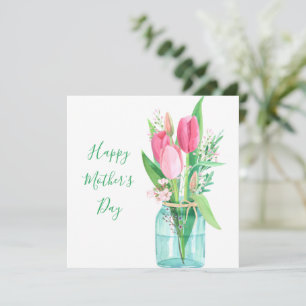 Söt Rosa Tulips Bouquet Mors dag Card Kort