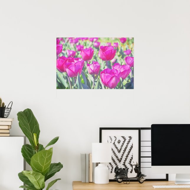 Söt Rosa Tulips Garden Art Poster (Hemmakontoret)