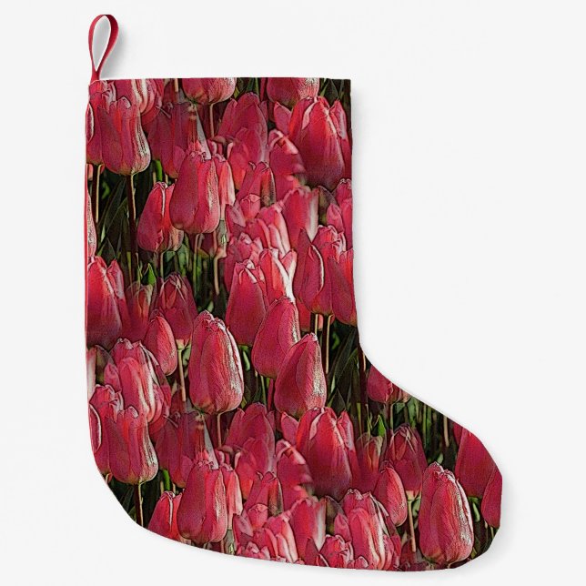 Söt Rosa Tulips Liten Julstrumpa (Framsidan)