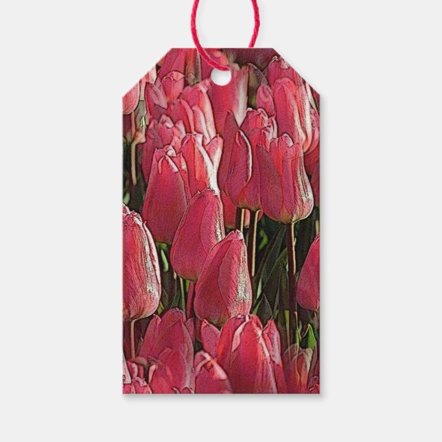 Söt Rosa Tulips Presentetikett (Framsidan)