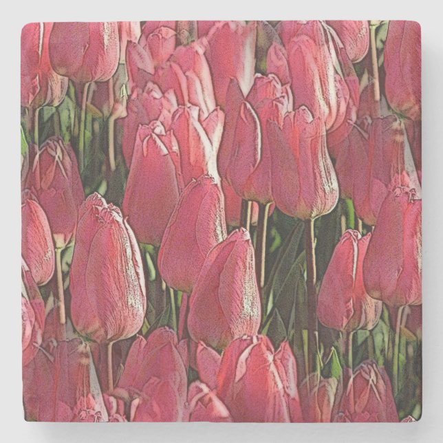 Söt Rosa Tulips Stenunderlägg (Framsidan)