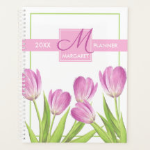 Söt Rosa Tulips Vår Elegant Blommigt Monogram