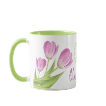 Söt Rosa Tulips Vår Elegant Blommigt Monogram