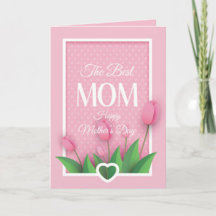 Söt rosa tulpan och vita hjärtan mors dag kort