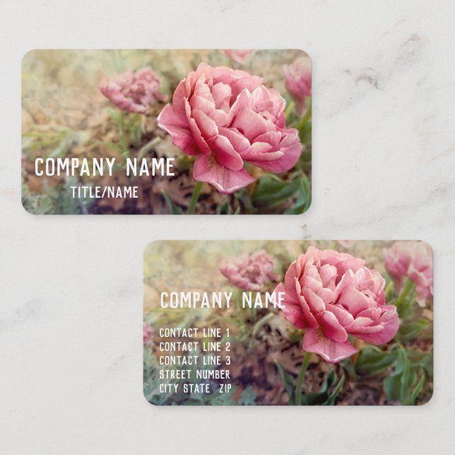 söt rosa tulpaner blomsterträdgård anpassningsbar  visitkort (Fram/baksida)