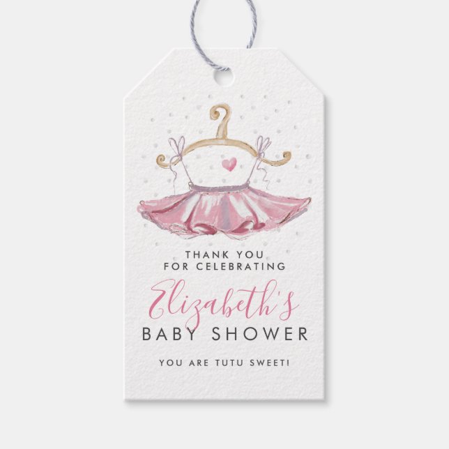 Söt Rosa Tutu Ballerina Bebis Bebis Shower Tack Presentetikett (Framsidan)
