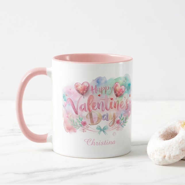 Söt Rosa Typografi Vattenfärg Alla Hjärtans Dag  Mugg (Med munk)