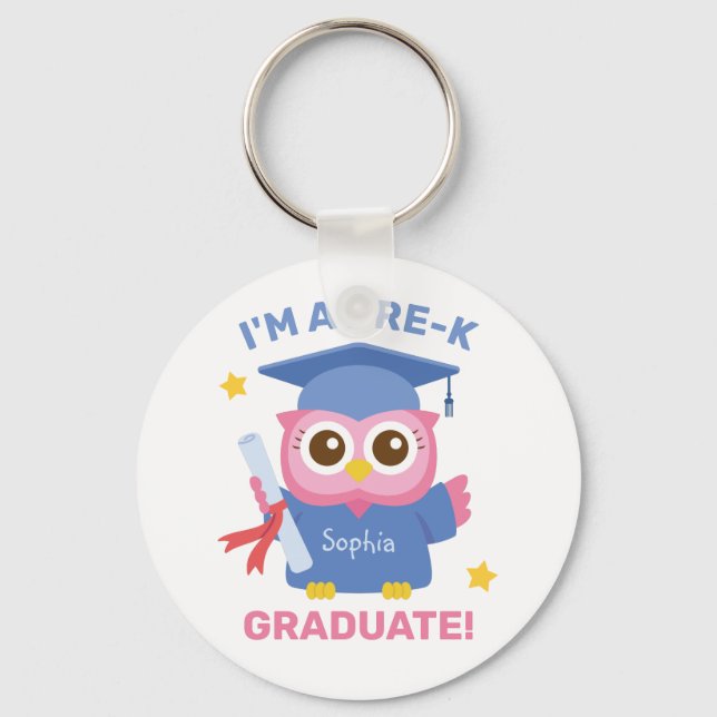 Söt rosa uggla, jag är en examen från förskola, pe nyckelring (Framsida)