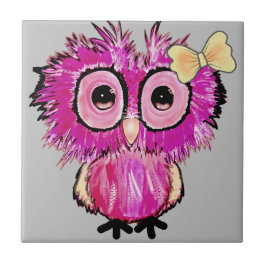 Söt rosa uggla med rosett kakelplatta