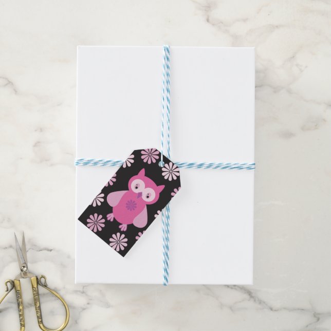 Söt rosa uggla presentetikett (Med Snöre)