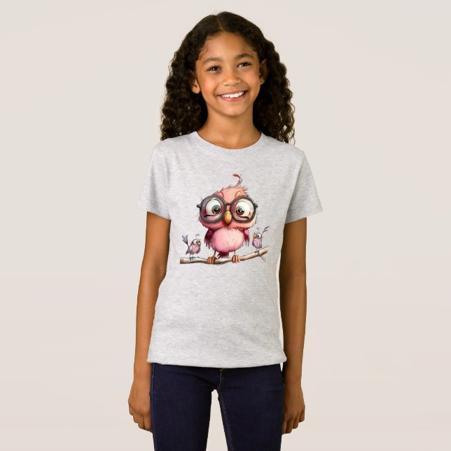 Söt Rosa Ugglas & Fåglars Vänner T Shirt (Hel framsida)