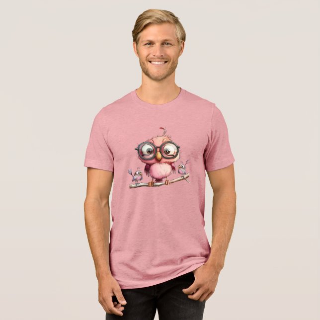 Söt Rosa Ugglas & Fåglars Vänner T Shirt (Framsida Full)